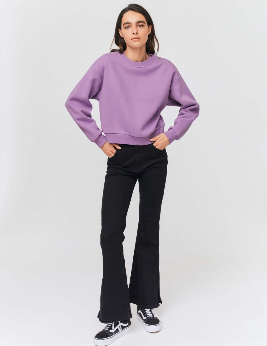 Femme BZB Sweat | Sweat Col Rond A Pressions Violet