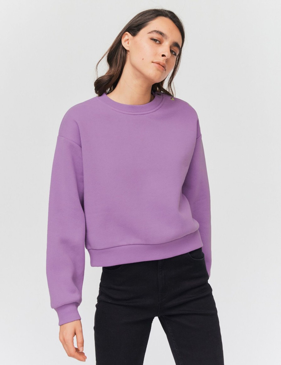 Femme BZB Sweat | Sweat Col Rond A Pressions Violet