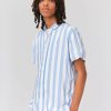 Homme BZB Chemise | Chemise Rayee Fluide Manches Courtes Bleu Clair