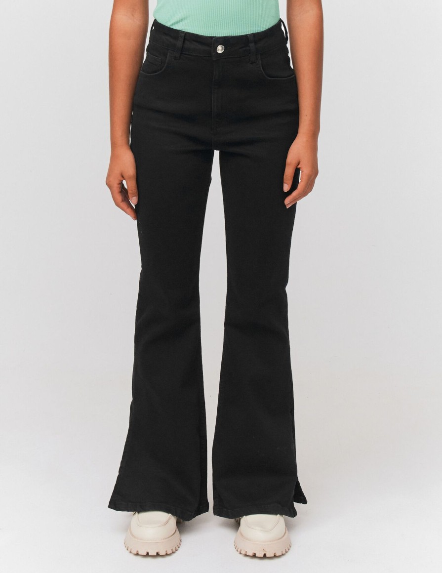 Femme BZB Jeans | Jean Flare A Fentes Noir