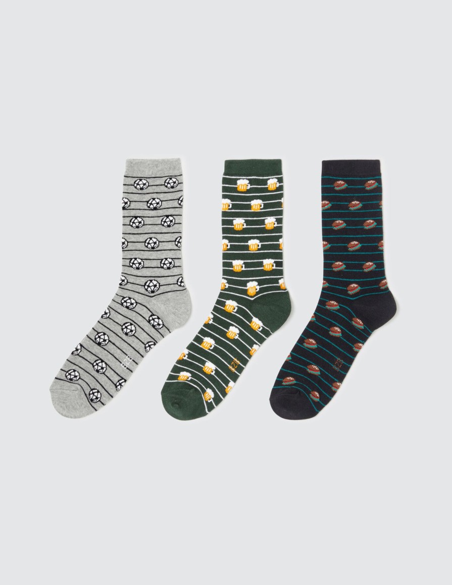 Homme BZB Chaussettes | Lot De 3 Paires De Chaussettes Fantaisie Apero Multicolore