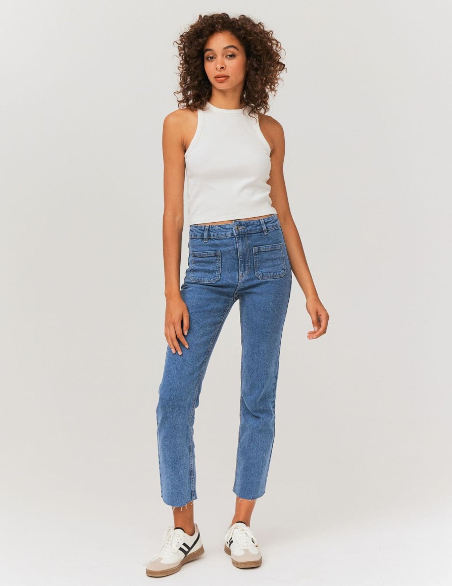 Femme BZB Jeans | Jean Boot Cut Cropped Bleu Moyen