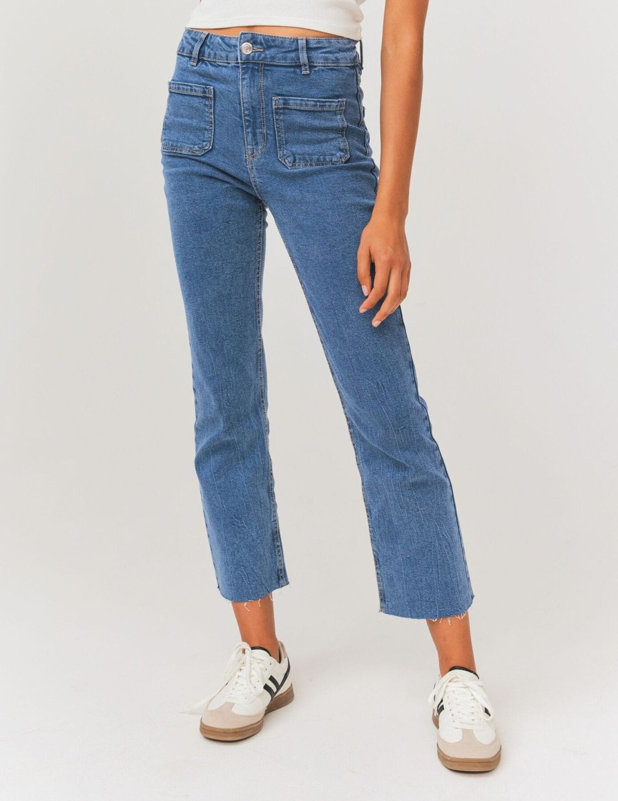 Femme BZB Jeans | Jean Boot Cut Cropped Bleu Moyen