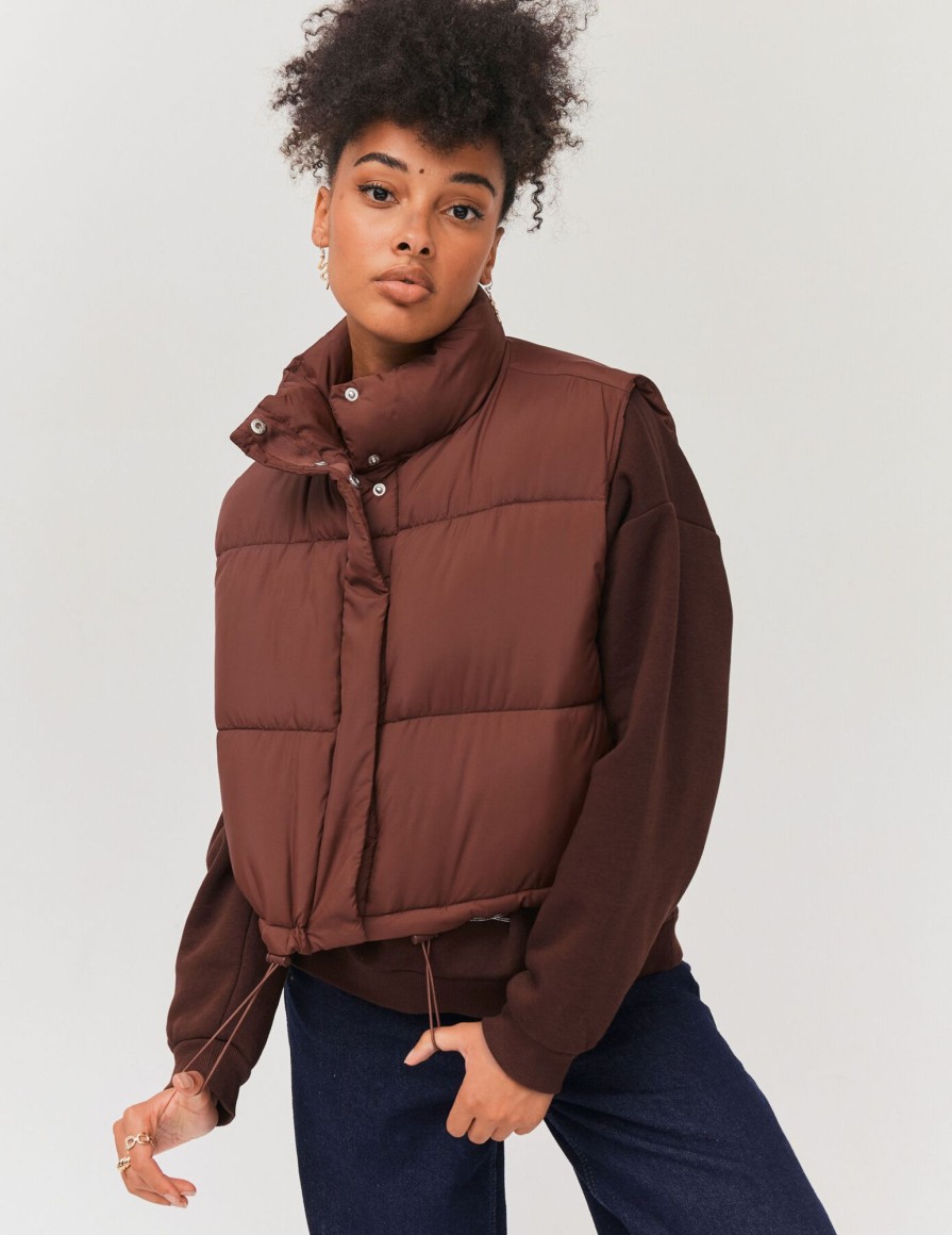 Femme BZB Manteau & Doudoune | Doudoune Sans Manches Rembourrage Recycle Marron