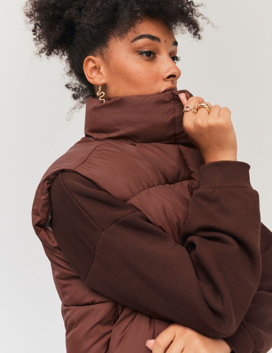 Femme BZB Manteau & Doudoune | Doudoune Sans Manches Rembourrage Recycle Marron