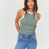 Femme BZB Top & Debardeur | Debardeur Raye En Coton Vert