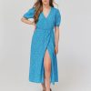 Femme BZB Robe | Robe Longue Imprimee Bleu Turquoise