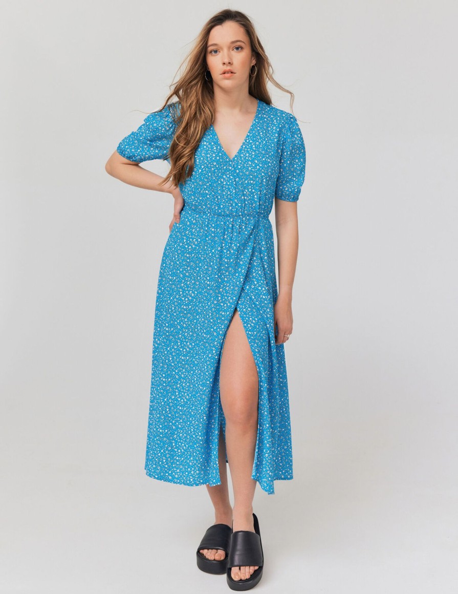 Femme BZB Robe | Robe Longue Imprimee Bleu Turquoise