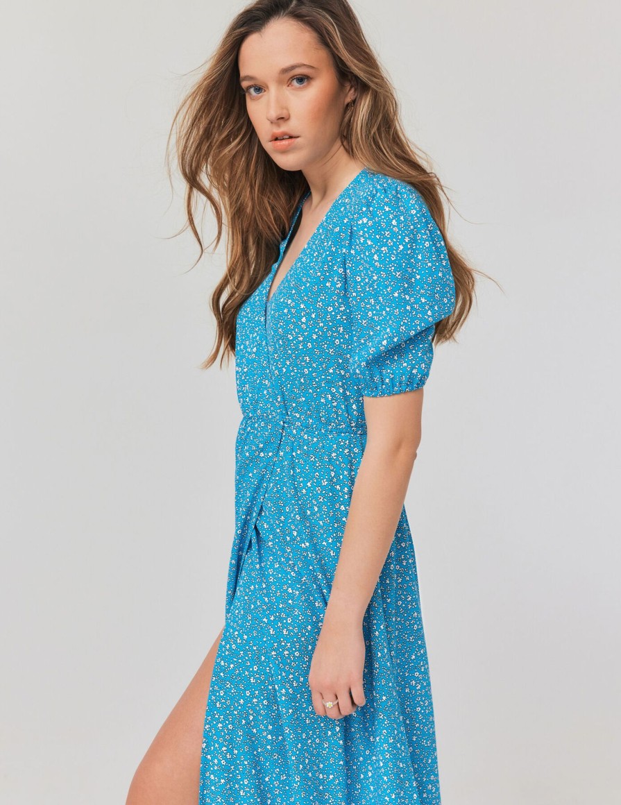 Femme BZB Robe | Robe Longue Imprimee Bleu Turquoise