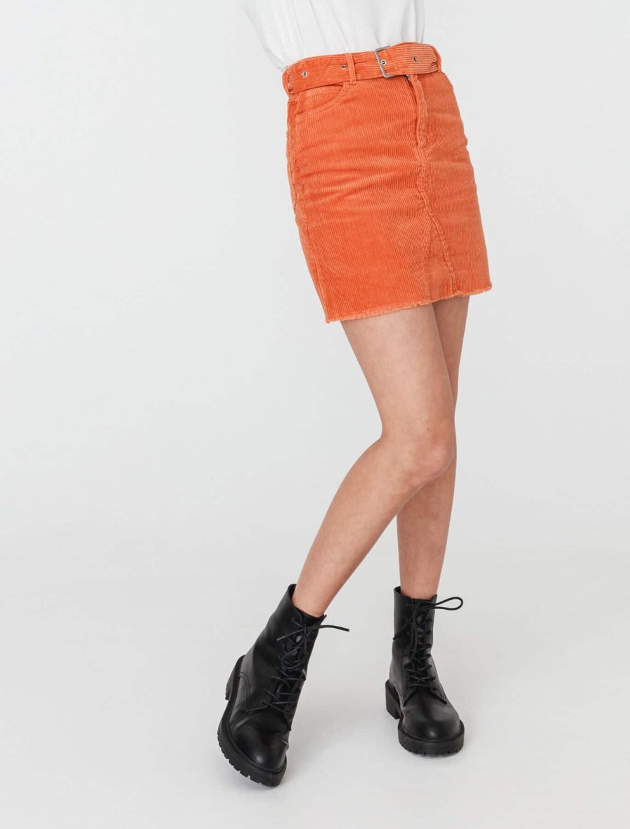 Femme BZB Jupe | Jupe Velours Ceinturee Coton Recycle Orange Fantaisie