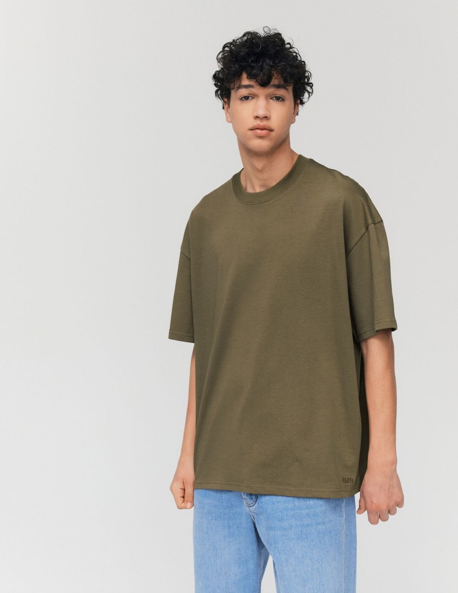 Homme BZB Tee-Shirt | T-Shirt Oversize Vert Kaki