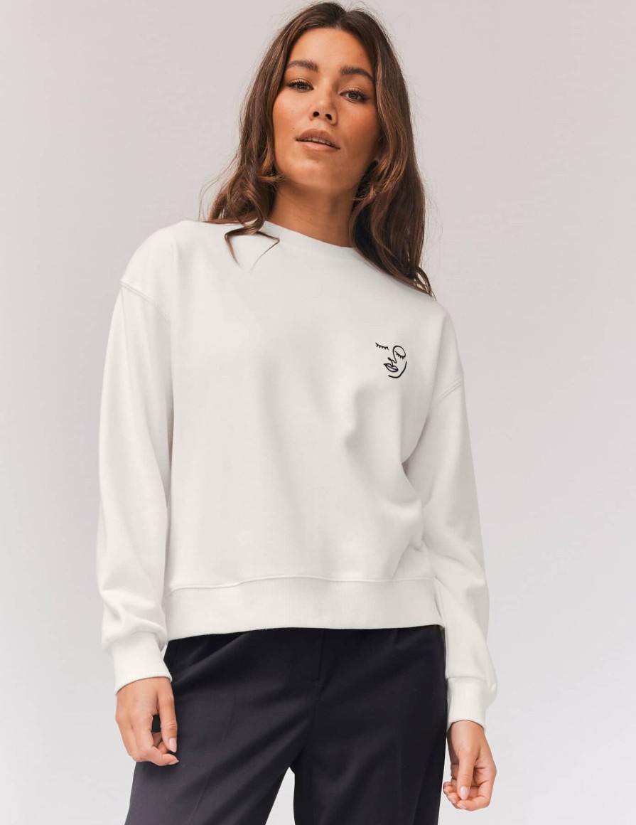 Femme BZB Sweat | Sweat Col Rond Imprime Blanc