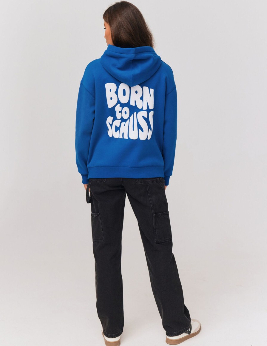 Femme BZB Sweat | Sweat Capuche Oversize Imprime Bleu Fonce