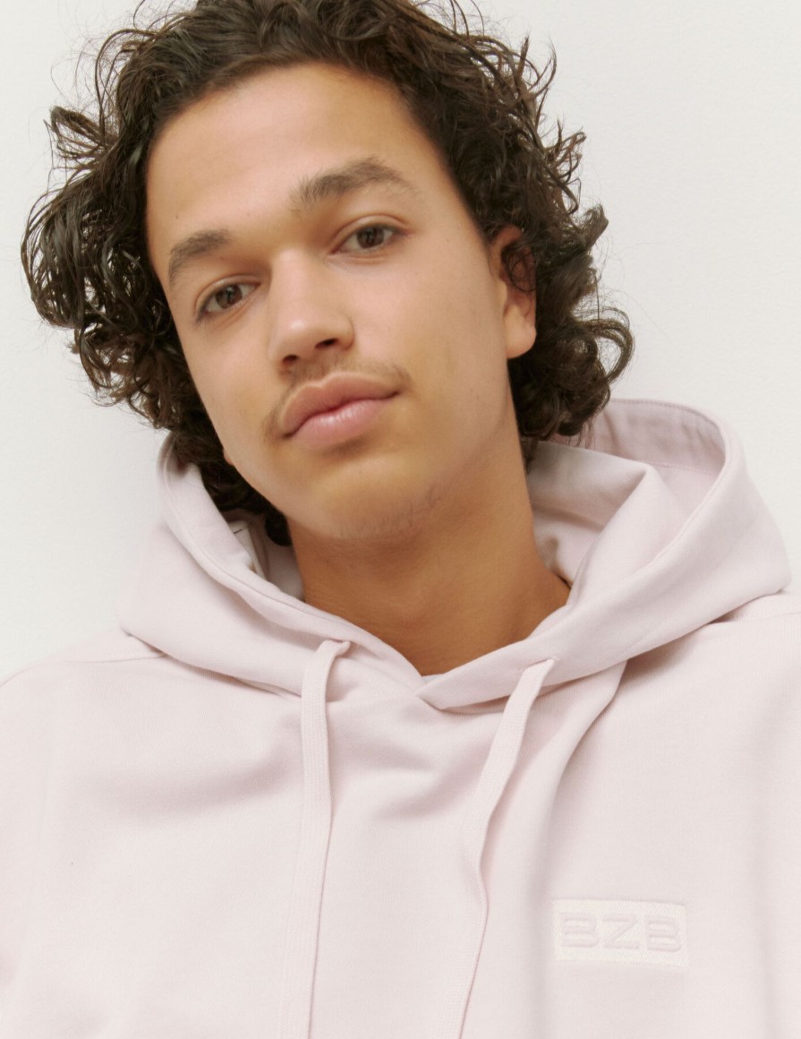 Homme BZB Sweat | Sweat A Capuche Brode Rose Pale