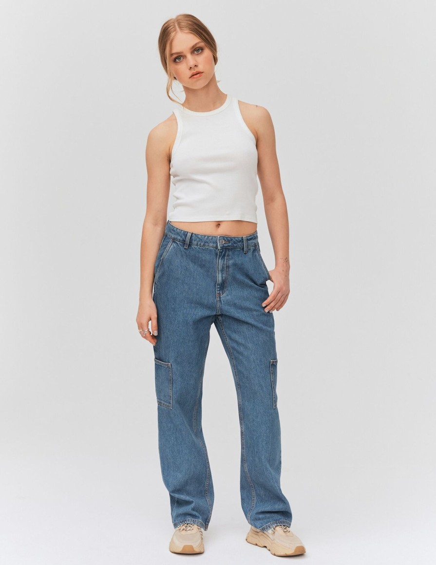 Femme BZB Jeans | Jean Cargo Bleu Moyen