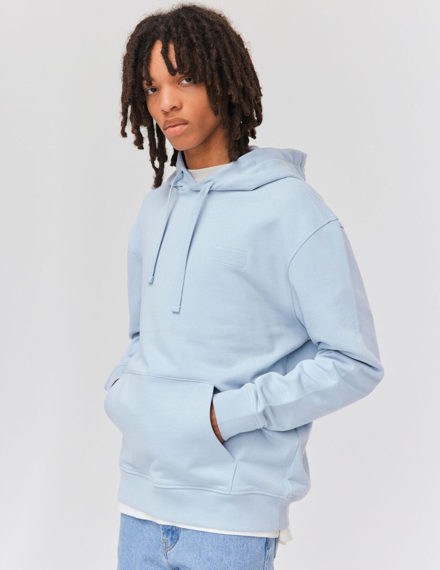 Homme BZB Sweat | Sweat A Capuche Brode Bleu Clair