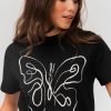 Femme BZB Tee-Shirt & Polo | T-Shirt Imprime Papillon Noir