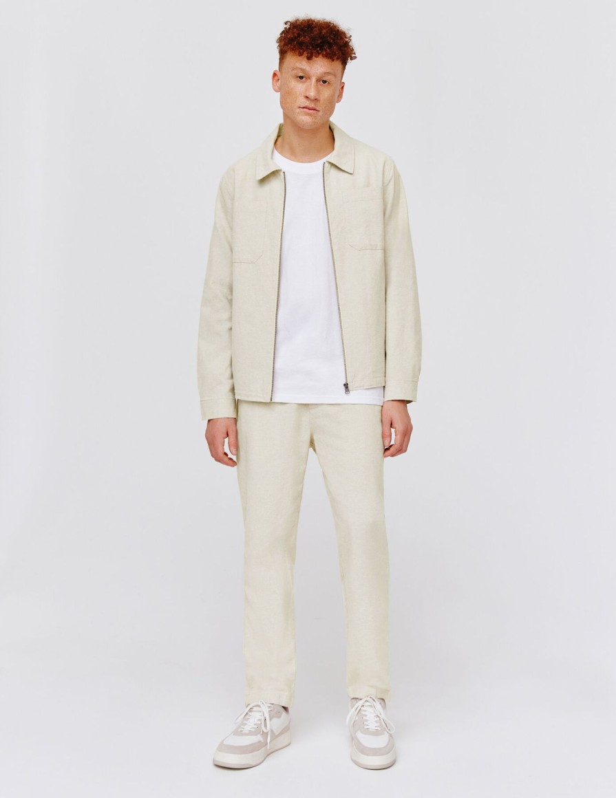 Homme BZB Veste & Blouson | Veste Zippee En Coton Lin Beige