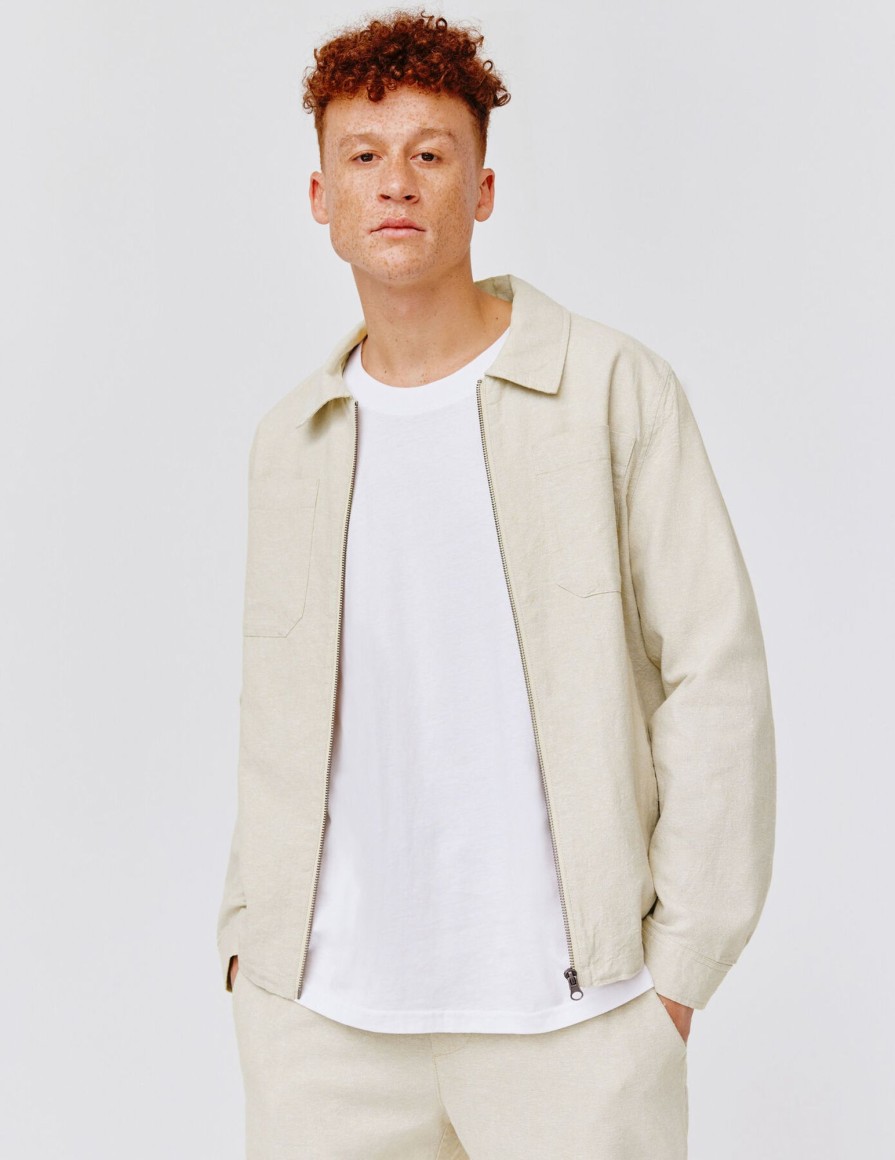 Homme BZB Veste & Blouson | Veste Zippee En Coton Lin Beige