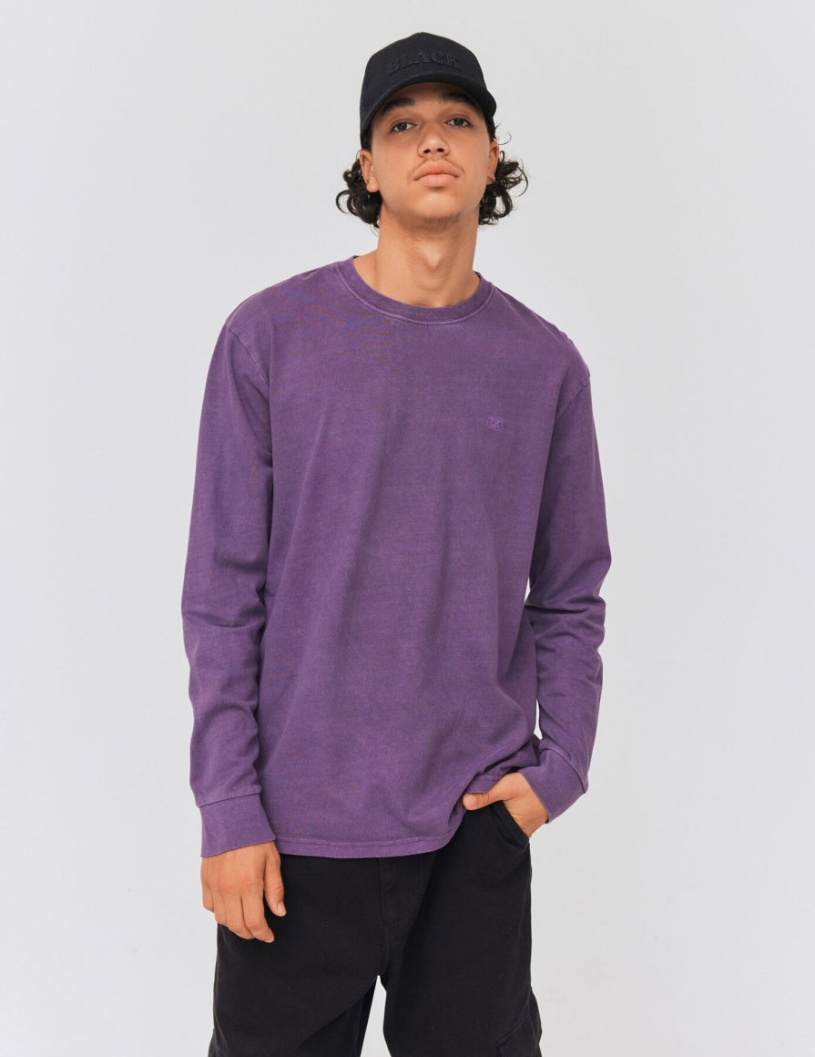 Homme BZB Tee-Shirt | T-Shirt Manches Longues Effet Delave Violet