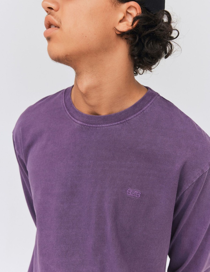 Homme BZB Tee-Shirt | T-Shirt Manches Longues Effet Delave Violet