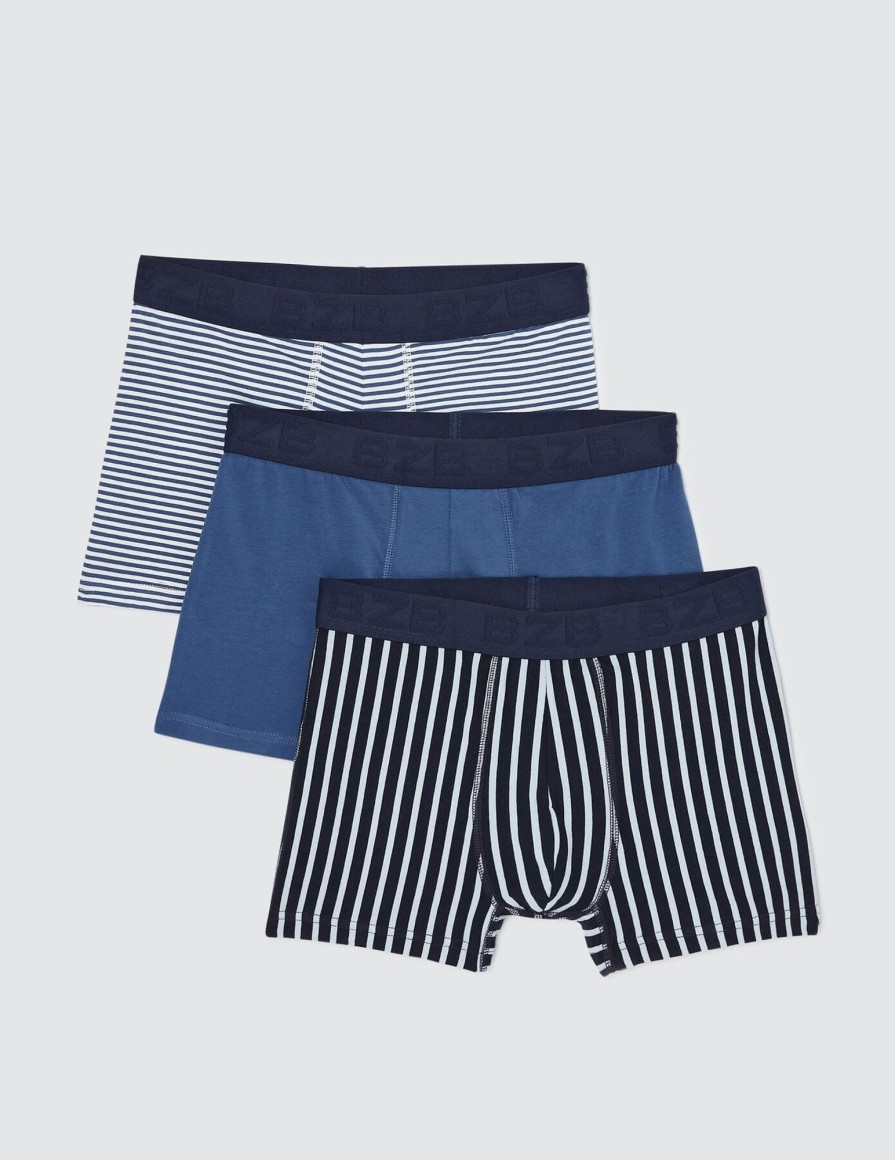 Homme BZB Sous-Vetements & Pyjama | Lot De 3 Boxers Rayures Bleu Fonce