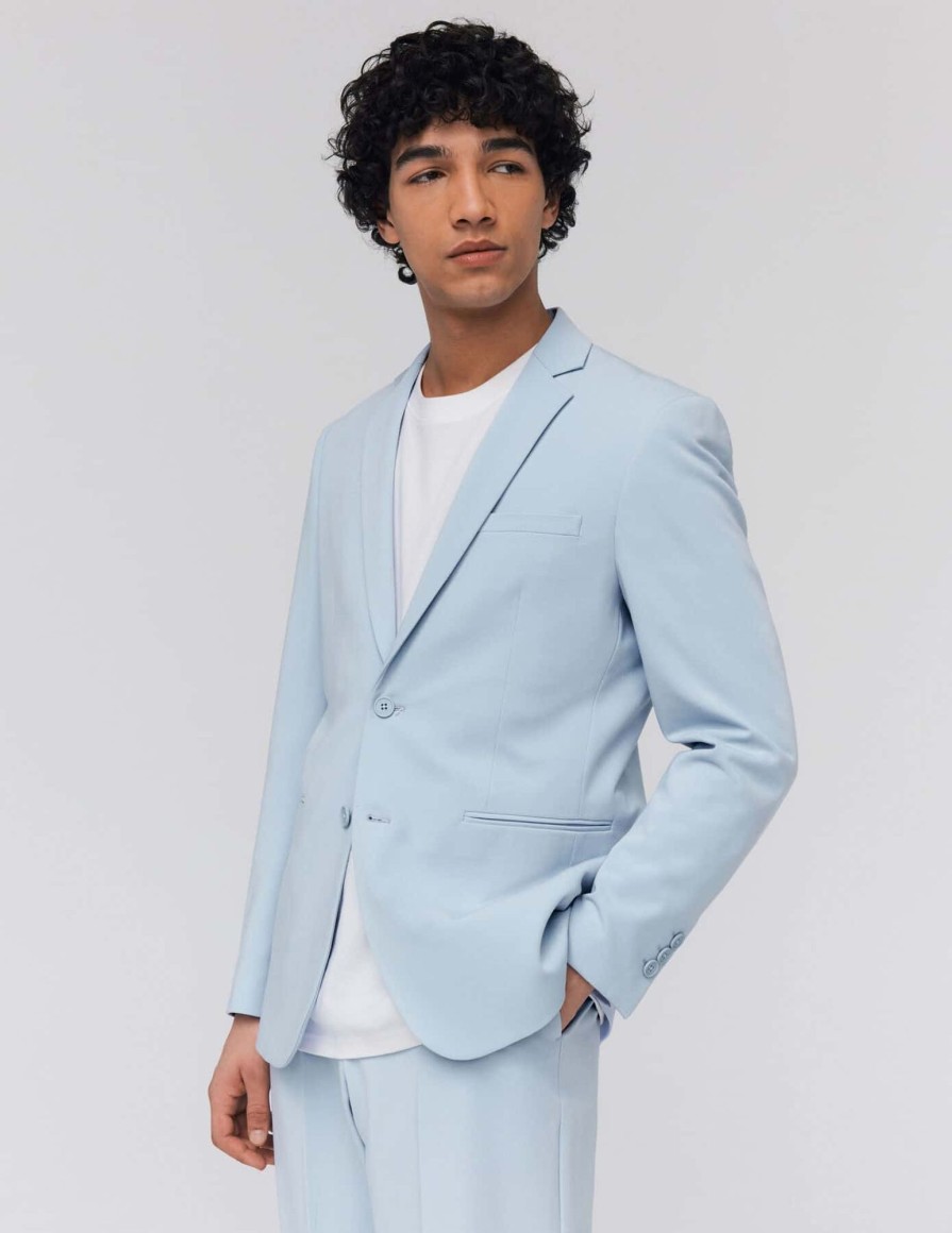 Homme BZB Veste & Blouson | Veste De Costume Coupe Droite Bleu Clair