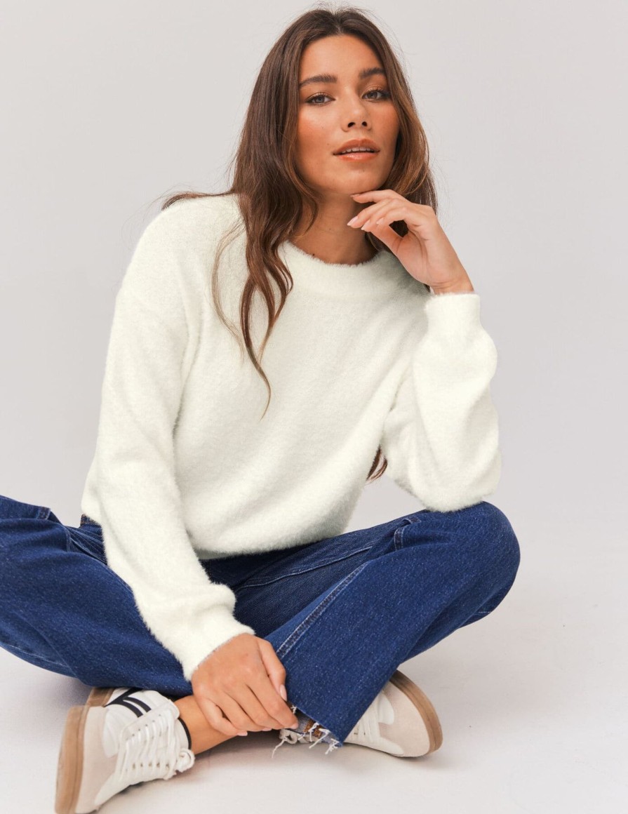 Femme BZB Pull | Pull Maille Col Rond Blanc