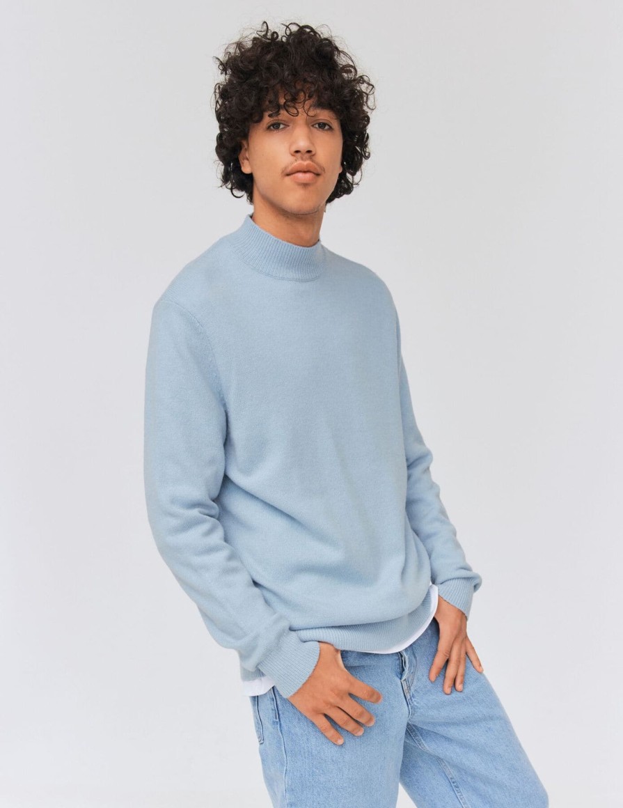 Homme BZB Pull | Pull En Laine Col Montant Bleu Clair