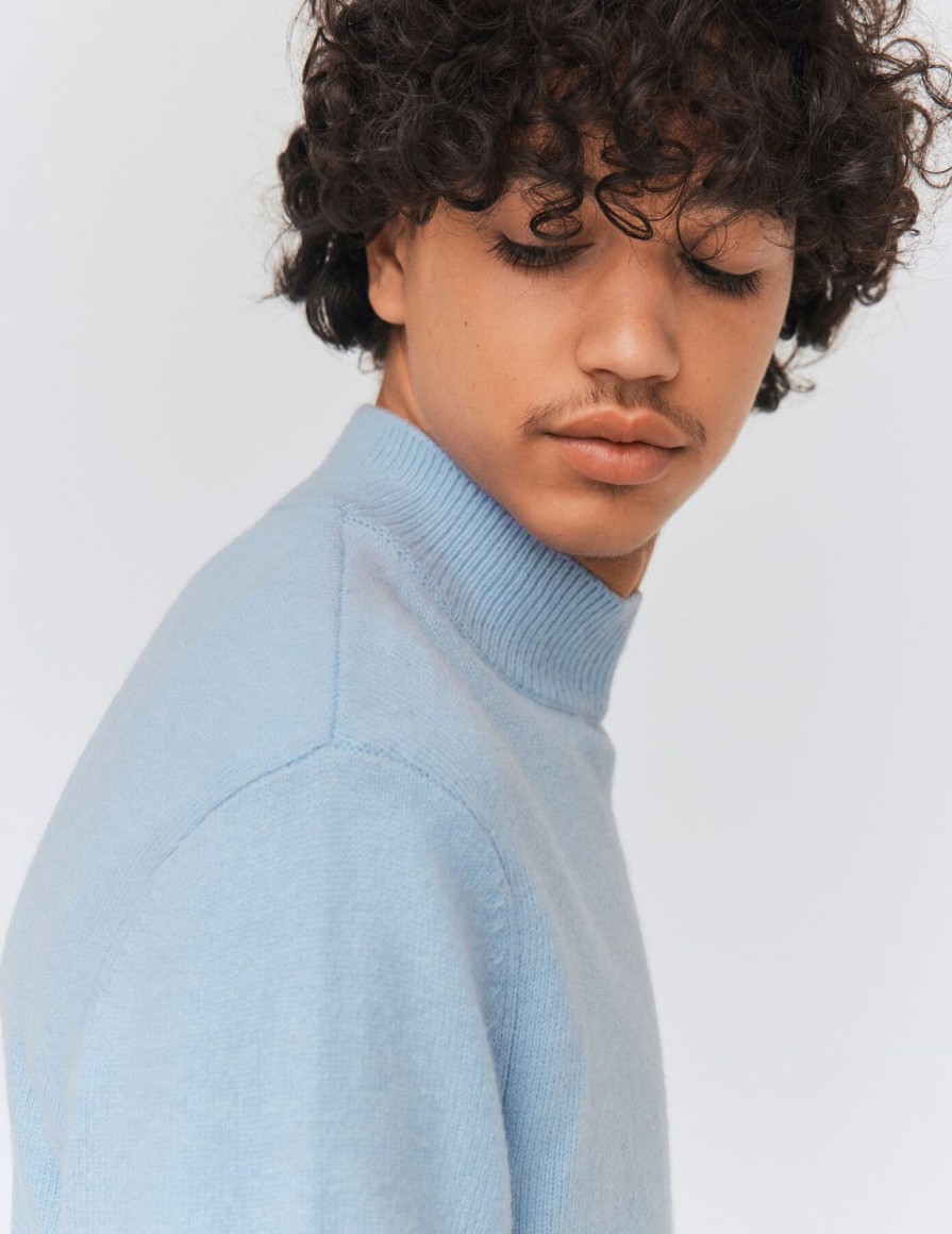 Homme BZB Pull | Pull En Laine Col Montant Bleu Clair