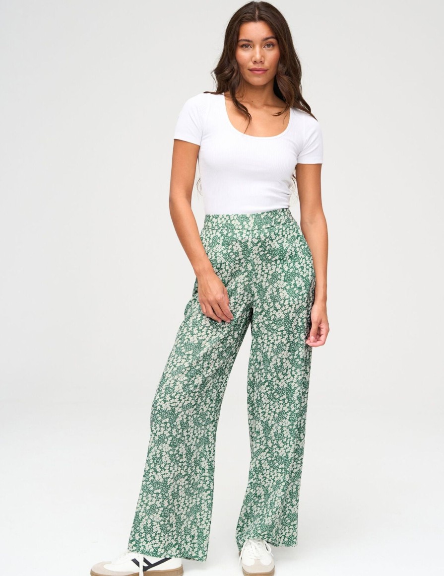 Femme BZB Pantalon | Pantalon Fluide Imprime Vert