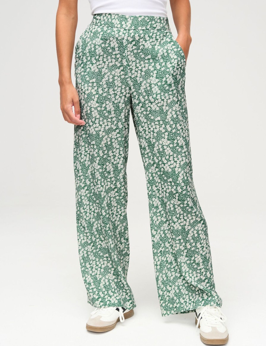 Femme BZB Pantalon | Pantalon Fluide Imprime Vert