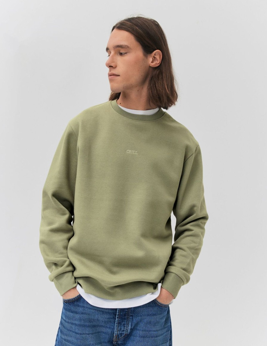 Homme BZB Sweat | Sweat Col Rond A Message Vert