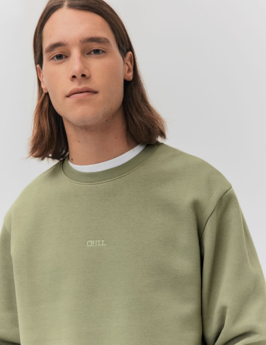 Homme BZB Sweat | Sweat Col Rond A Message Vert