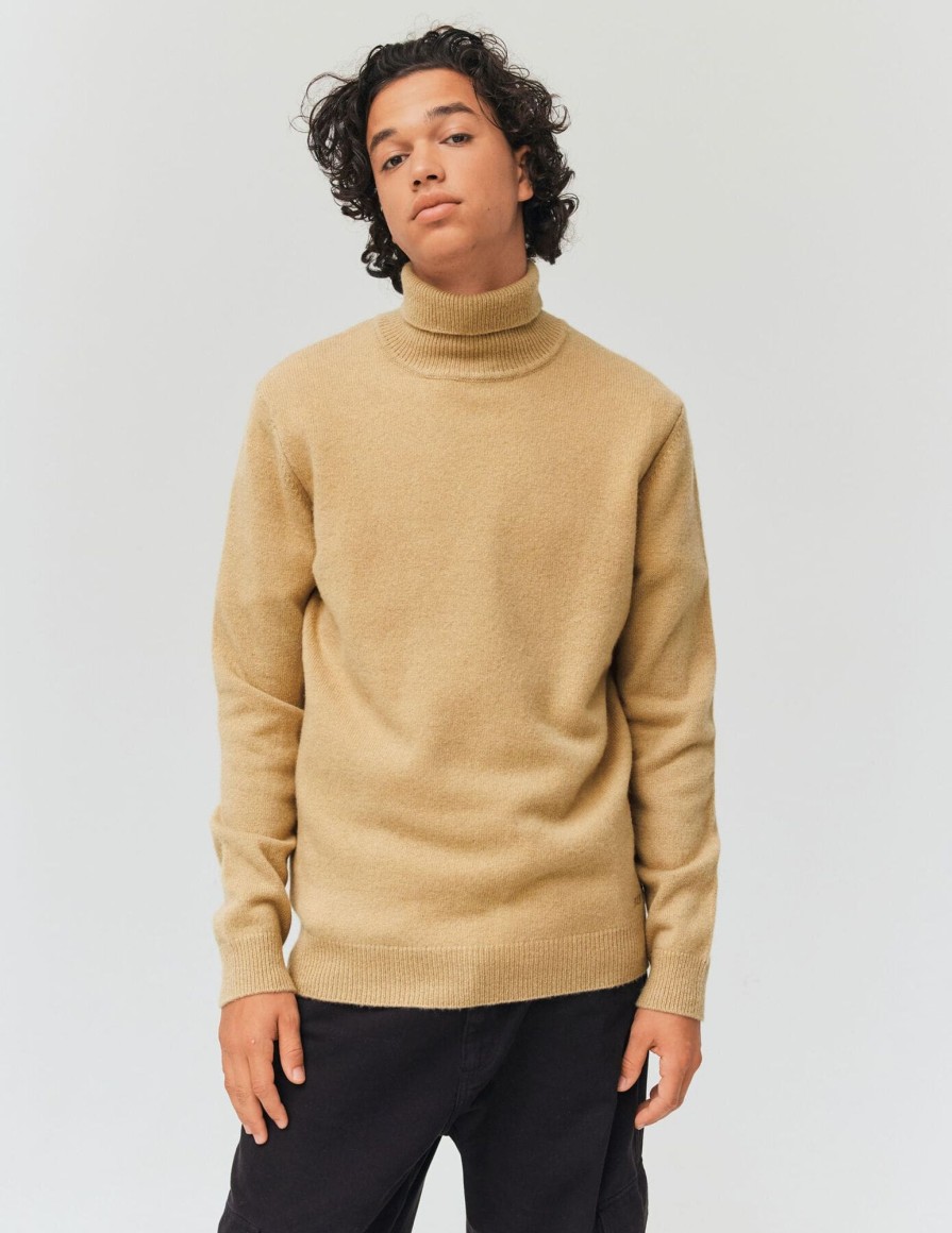 Homme BZB Pull | Pull Col Roule En Laine Beige