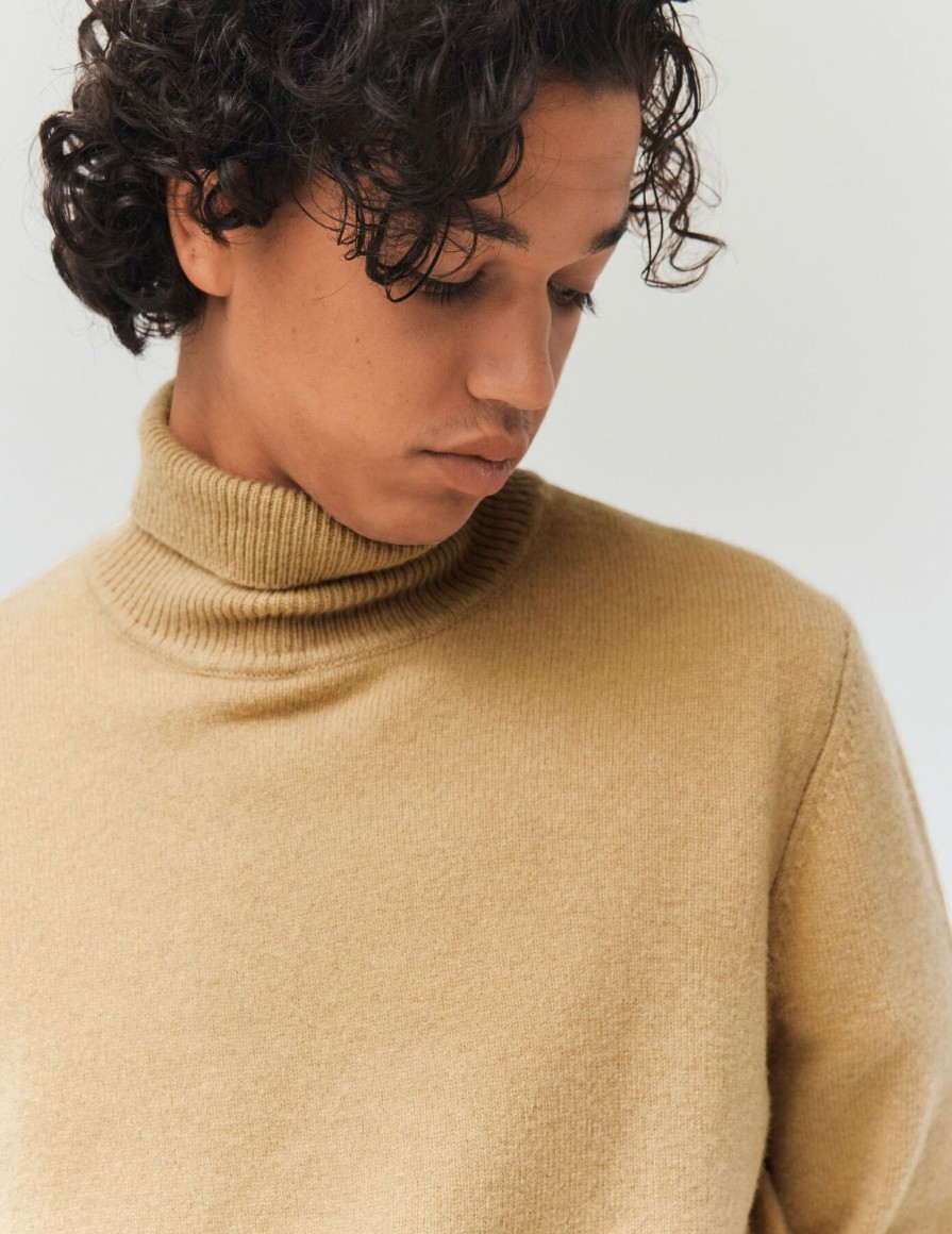 Homme BZB Pull | Pull Col Roule En Laine Beige