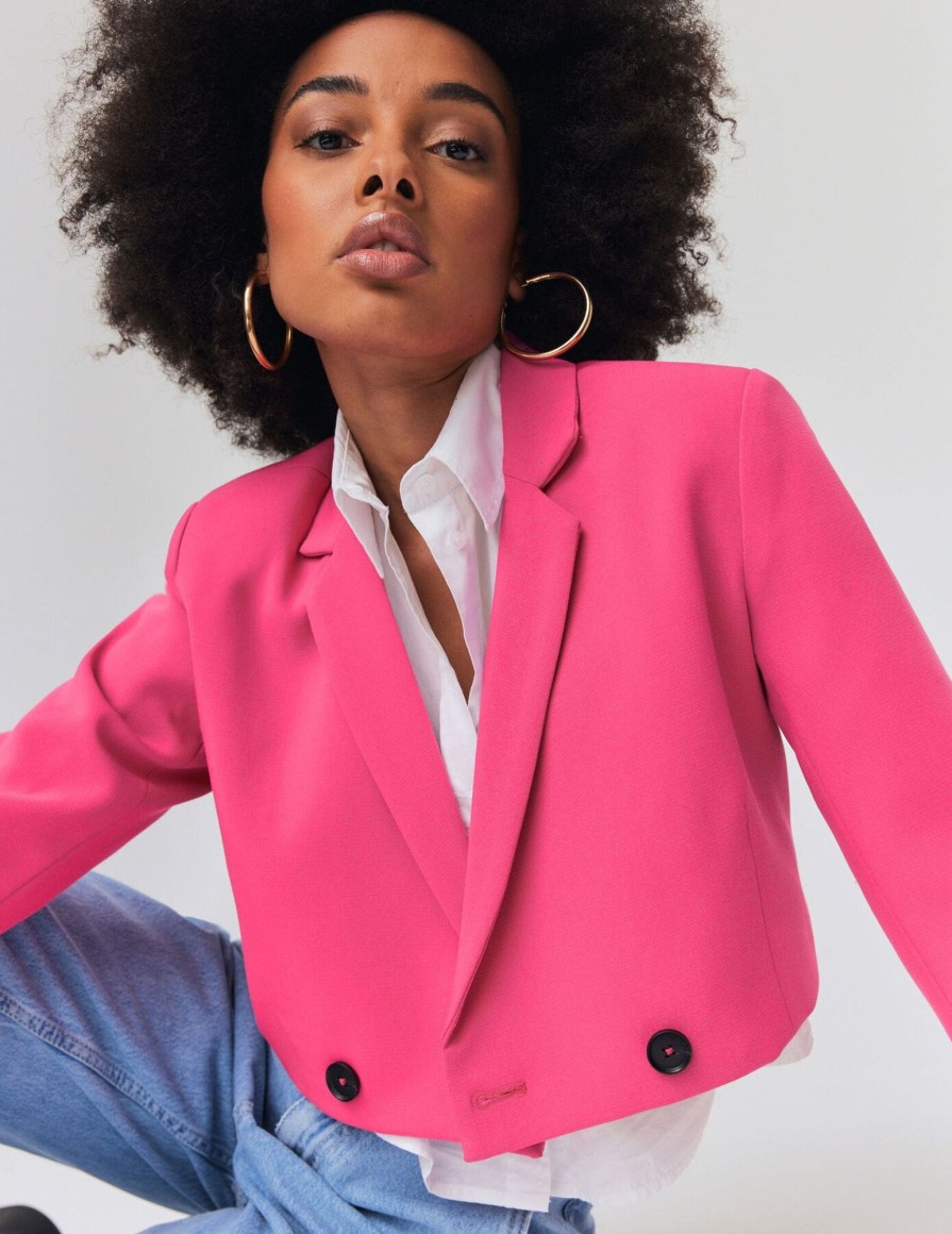 Femme BZB Veste & Blouson | Blazer Cropped En Polyester Recycle Rose