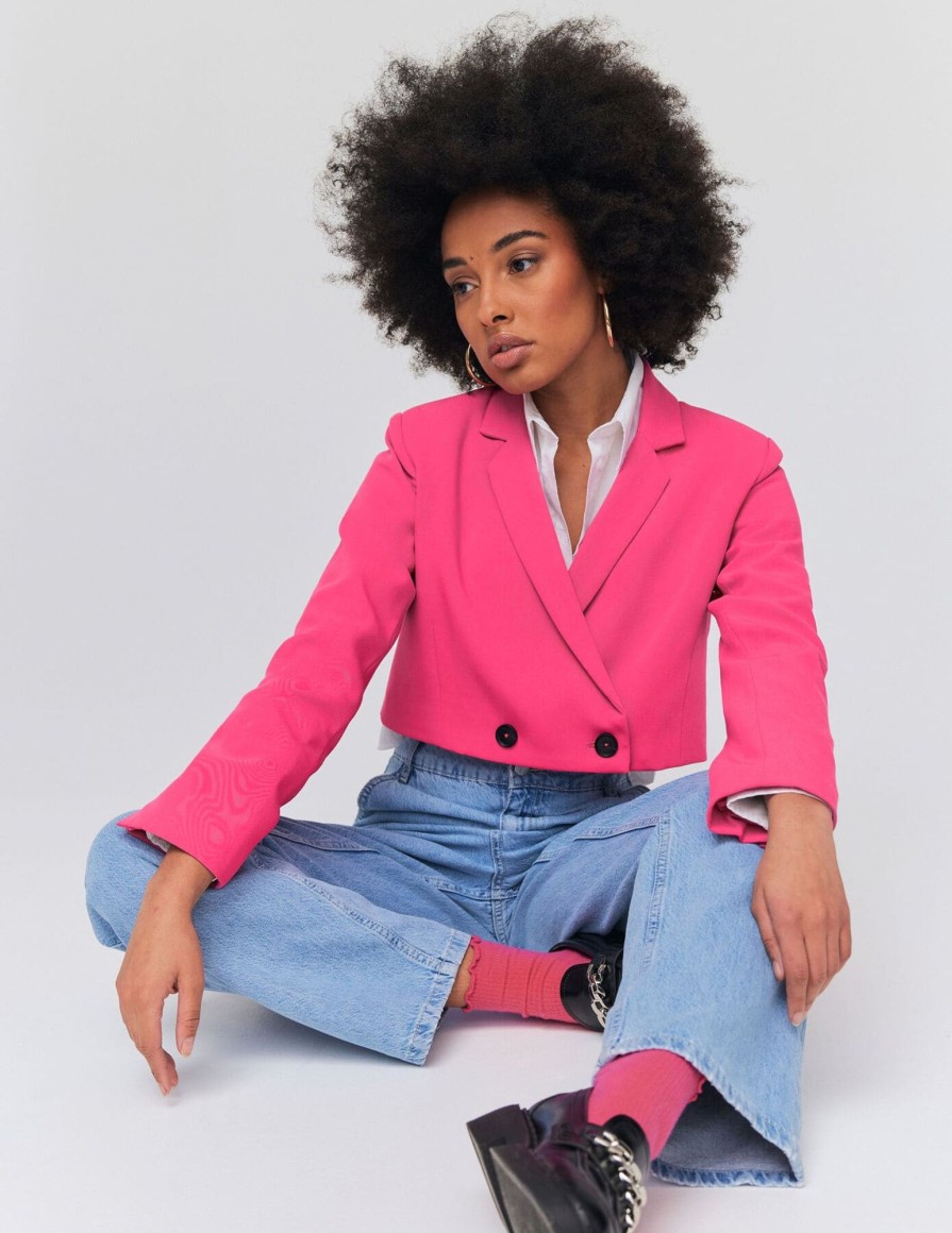 Femme BZB Veste & Blouson | Blazer Cropped En Polyester Recycle Rose