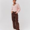 Femme BZB Pantalon | Pantalon Velours Straight Long En Coton Iab Marron