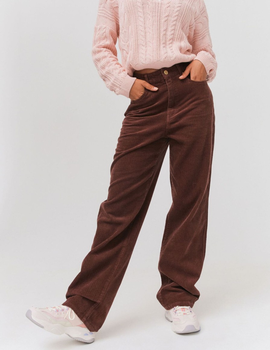 Femme BZB Pantalon | Pantalon Velours Straight Long En Coton Iab Marron