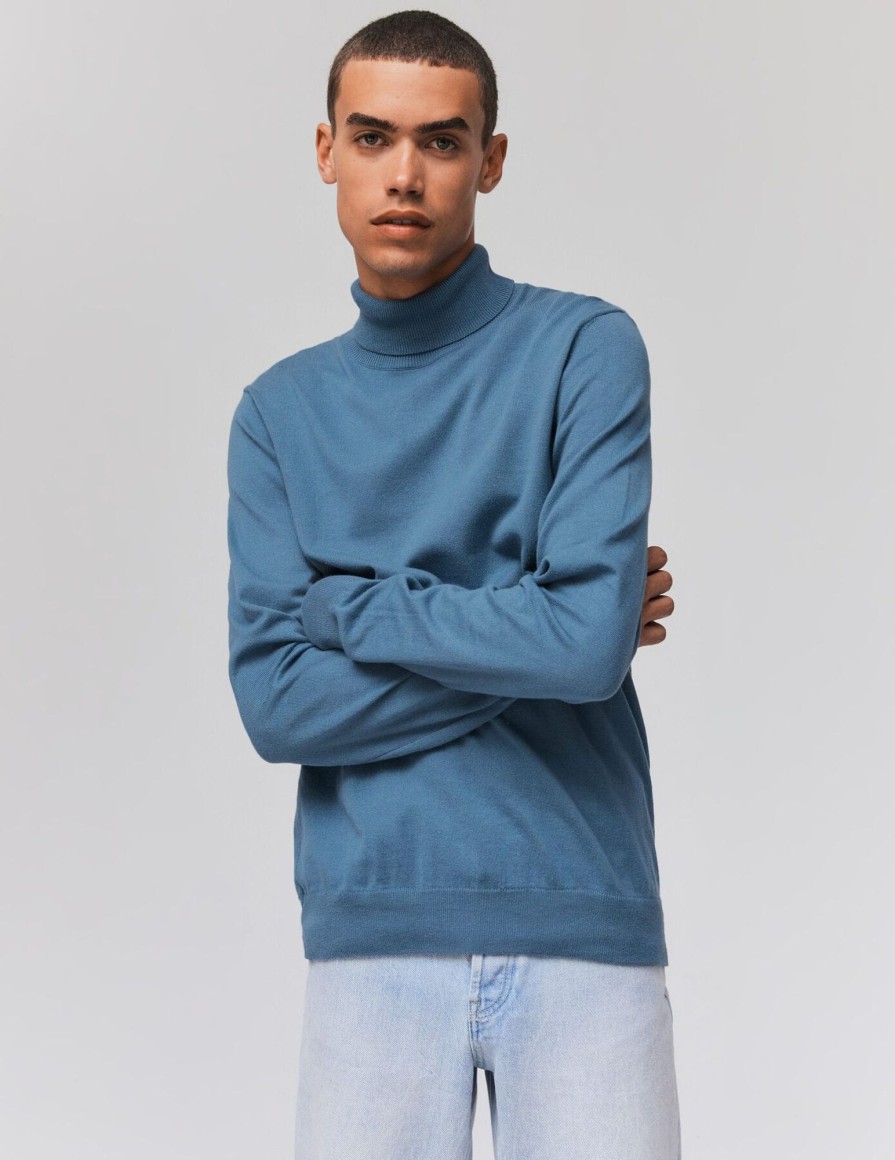 Homme BZB Pull | Pull Col Roule Bleu Fonce