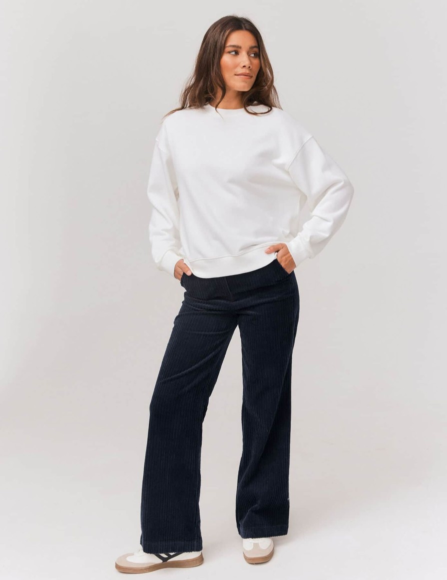 Femme BZB Pantalon | Pantalon Wide Leg Long En Velours Bleu Fonce