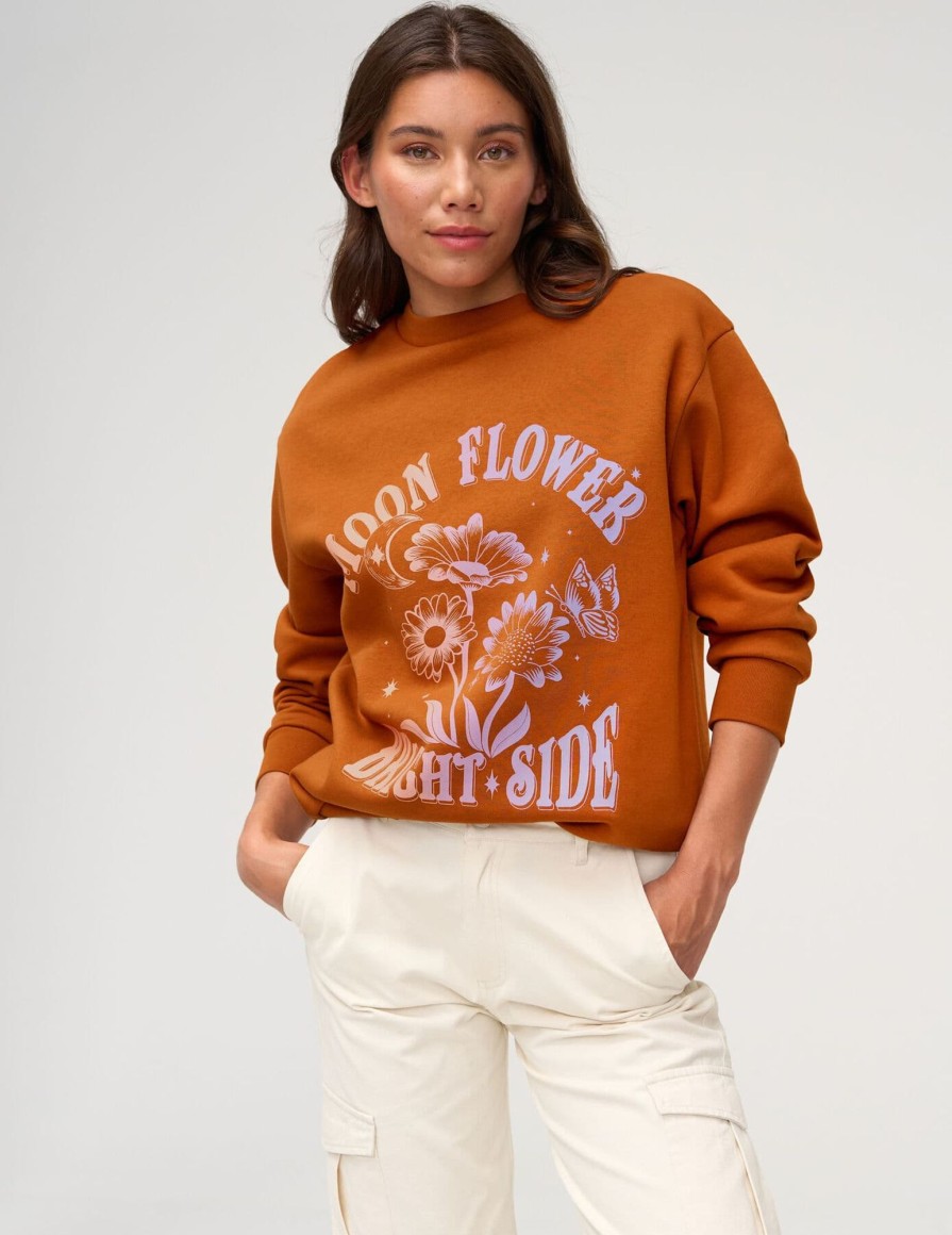 Femme BZB Sweat | Sweat Col Rond Oversize Imprime Camel