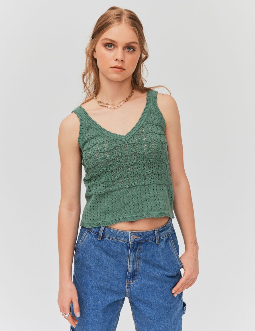 Femme BZB Top & Debardeur | Debardeur En Crochet Vert