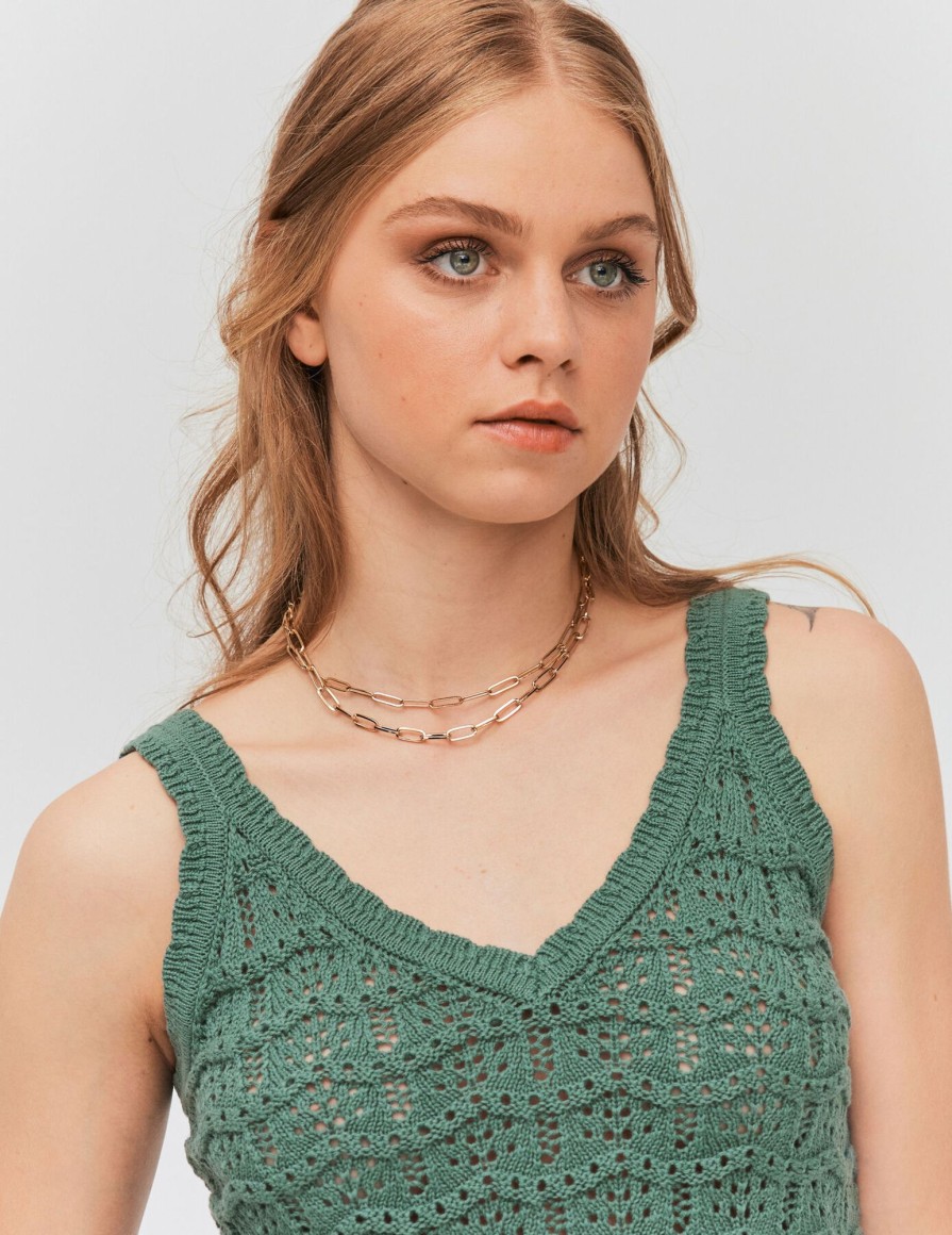 Femme BZB Top & Debardeur | Debardeur En Crochet Vert