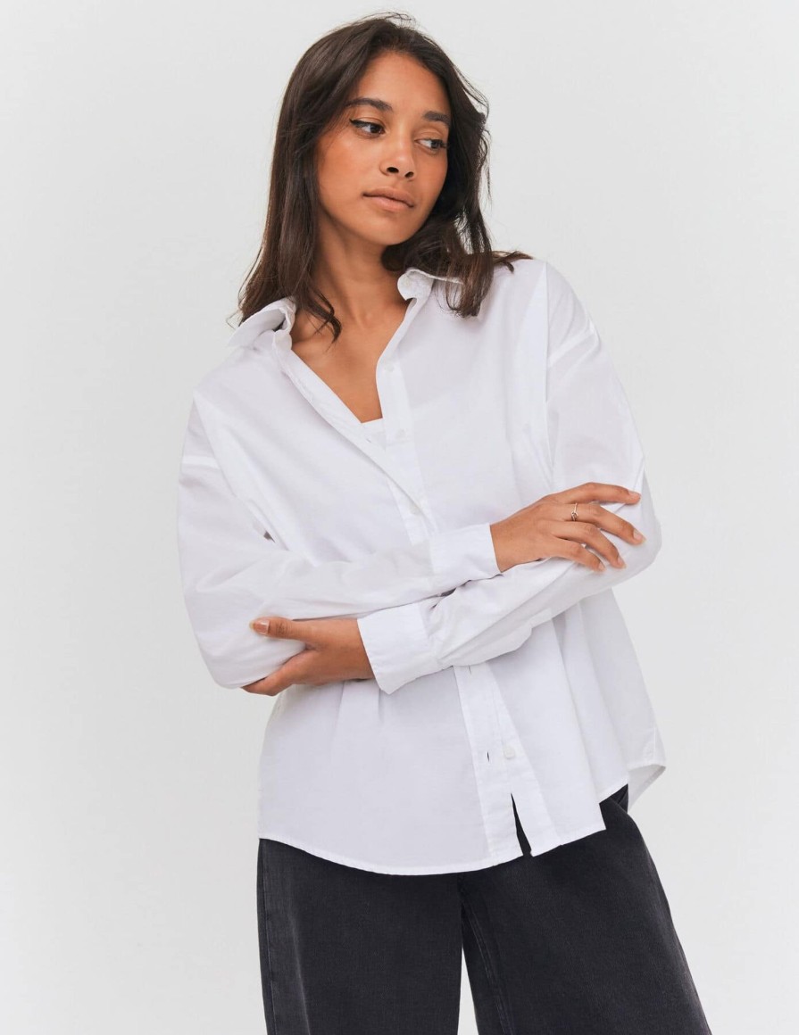 Femme BZB Chemise & Blouse | Chemise Unie En Popeline Blanc