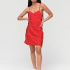 Femme BZB Robe | Robe Satin Imprimee Rouge