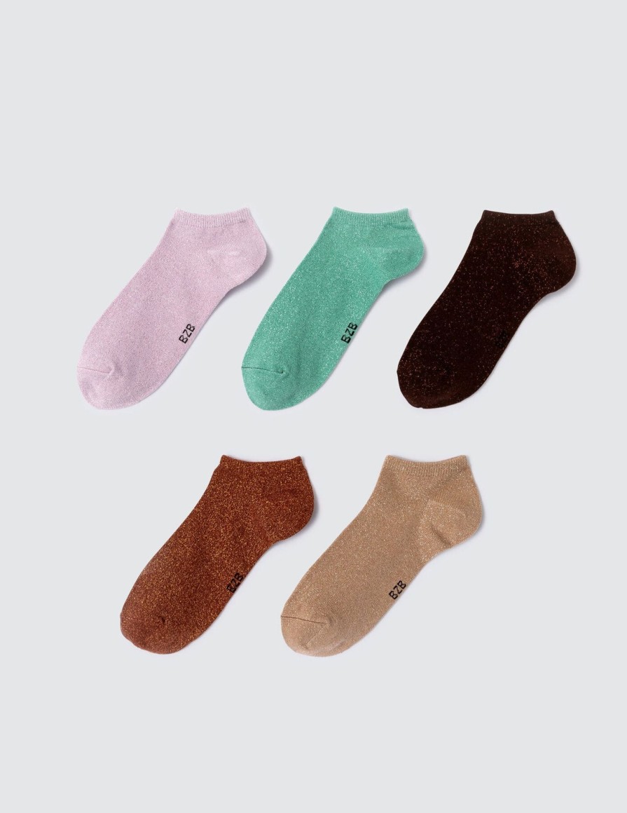 Femme BZB Collants & Chaussettes | Lot De 5 Paires De Socquettes Lurex Marron