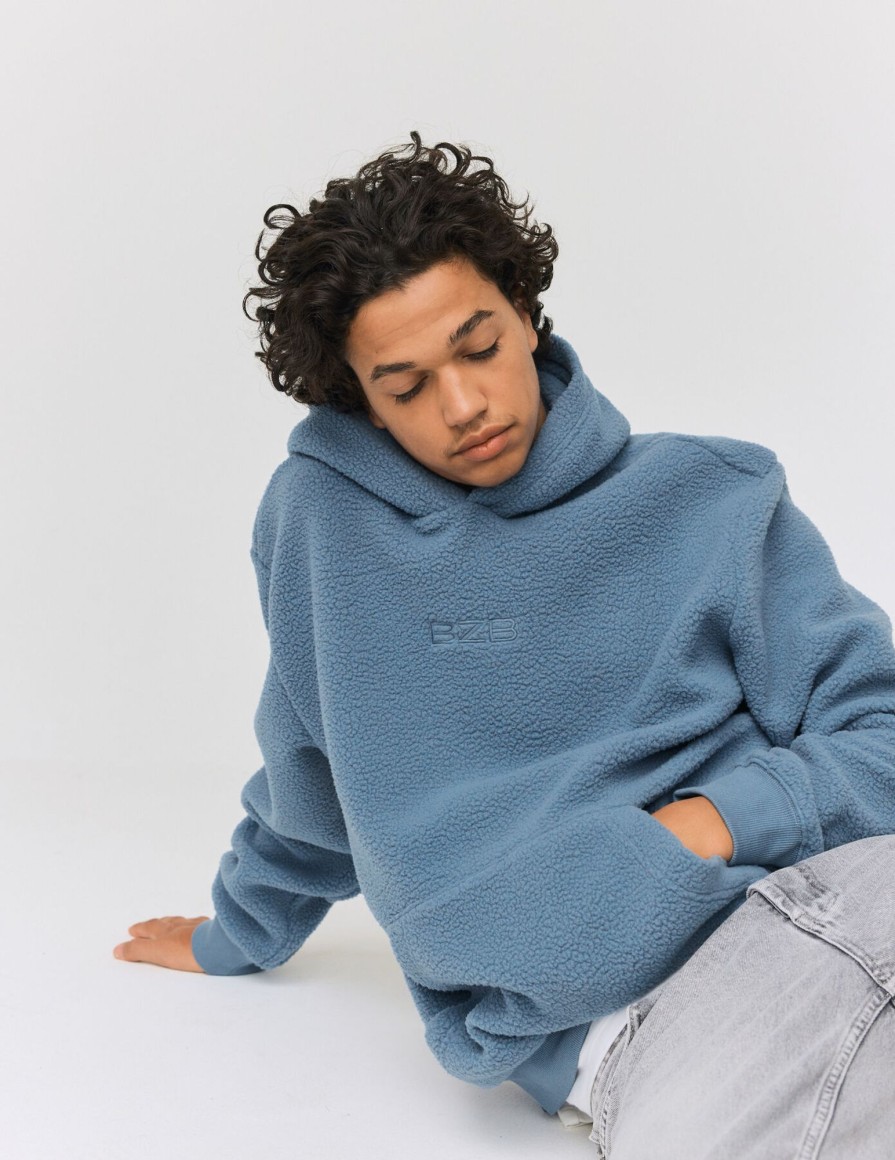 Homme BZB Sweat | Sweat Sherpa A Capuche Bleu