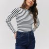 Femme BZB Pull | Pull Raye Cotele Col Montant Bleu Fonce